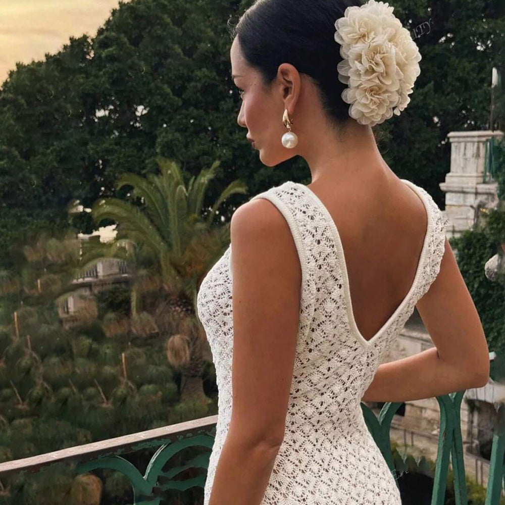 Robe d'été sexy sans manches creuse en maille, robe de plage ajourée, dos nu de haute qualité pour femme