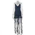 Robe Courte Élégante pour Femme, Sexy, Taille Cintrée, Licou, Hanche, Col en V, Couleur Unie