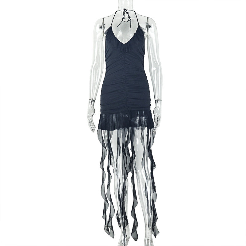 Robe Courte Élégante pour Femme, Sexy, Taille Cintrée, Licou, Hanche, Col en V, Couleur Unie