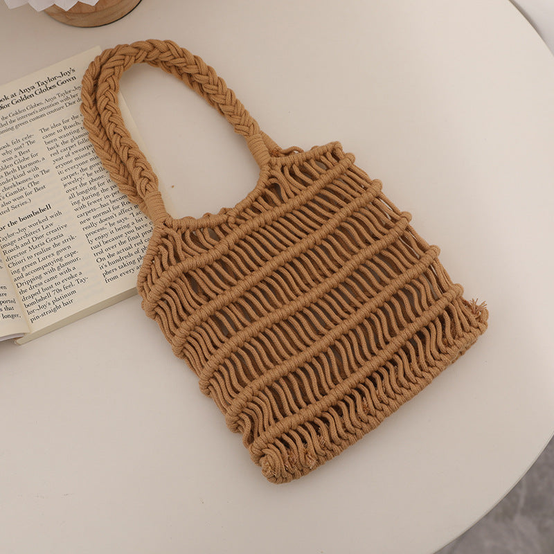 Sac tissé en fil de coton ajouré, sac de paille en maille d'été, sac de femme, sac de plage de vacances en bord de mer