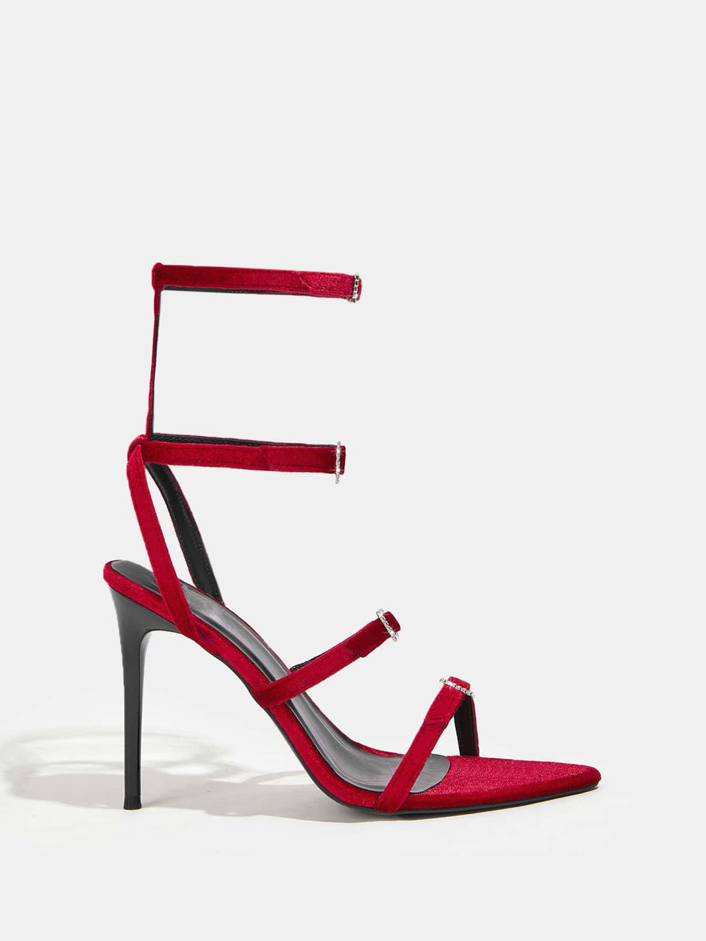 11cm Stiletto Heel Red Black Pointed Women Summer High Heel Sandals Women Rhinestone Buckle Heels plus Size