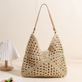 Sac de plage pour femme en paille tressée, creux, découpé aux épaules, forme triangle, grande capacité