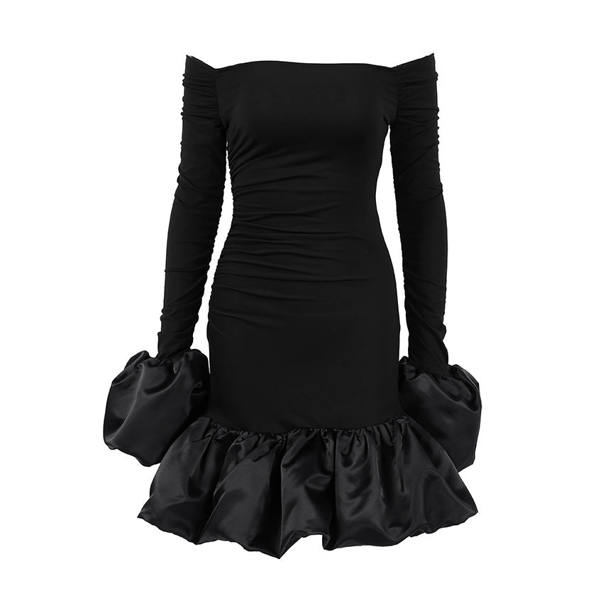 Robe Col Roulé Femme Tricotée Moulante Dos Nu Manches Longues Élégante Noire Sexy Printemps