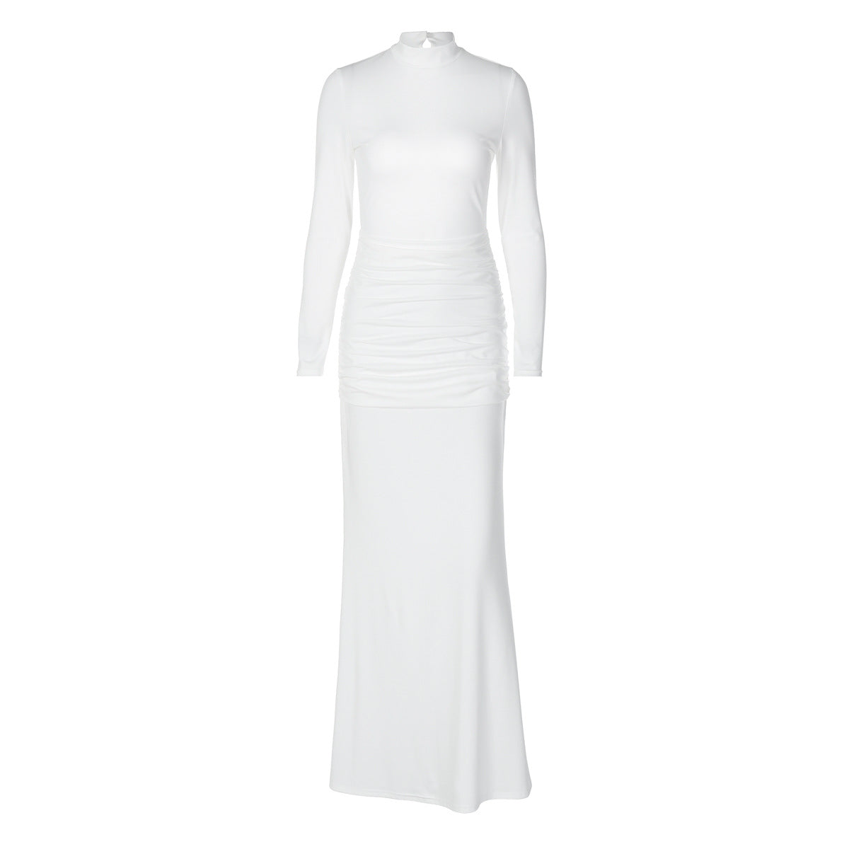 Damenkleidung Herbst Einfarbig Langarm Slim Fit Fishtail-Kleid Rückenfreies Kleid mit Knopfleiste Damen