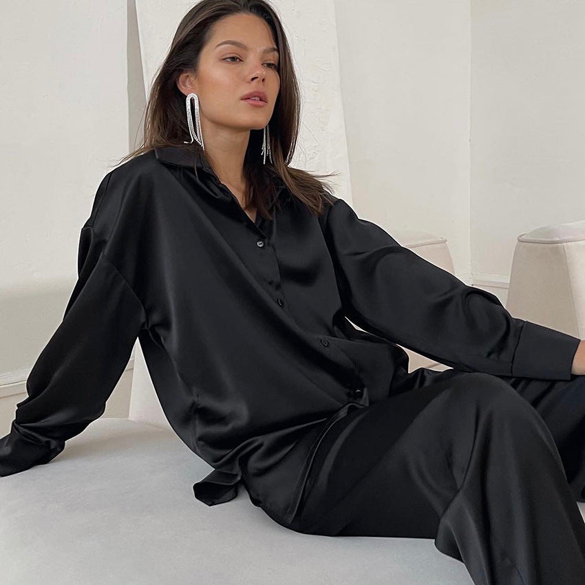Pyjama en tricot décontracté pour femme, pantalon ample à manches longues pour la maison en automne