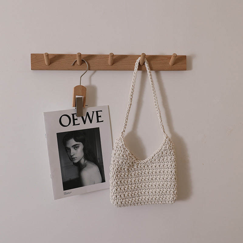 Sac à bandoulière simple en fil de coton tissé, sac à bandoulière de couleur unie pour femme, sac décontracté sous le bras, sac de plage de vacances