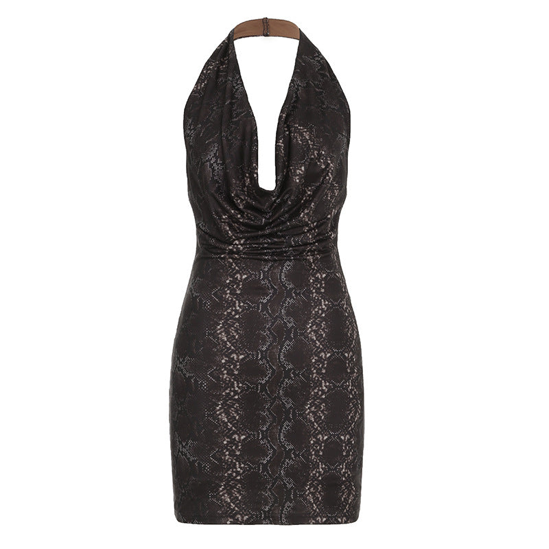 Metallic Glänzende Eigenschaften Schwingkragen Ärmelloses Neckholder-Kleid Rückenfreies Etui-Sexy-Kleid