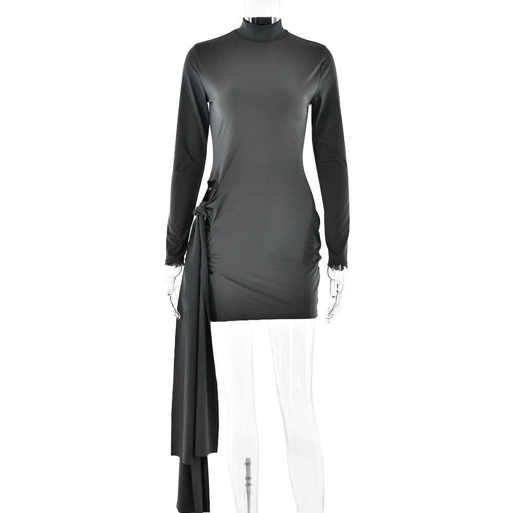 Frühlingskleid, sexy, Rundhals, Langarm, schmal geschnitten, figurbetont, kurzes Kleid für Damen