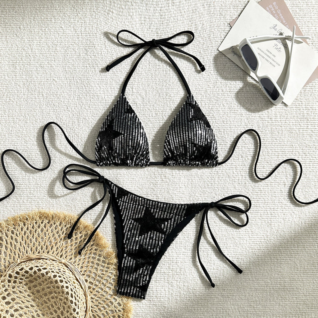 Sexy Star Pailletten Zweiteiliger Badeanzug Bikini