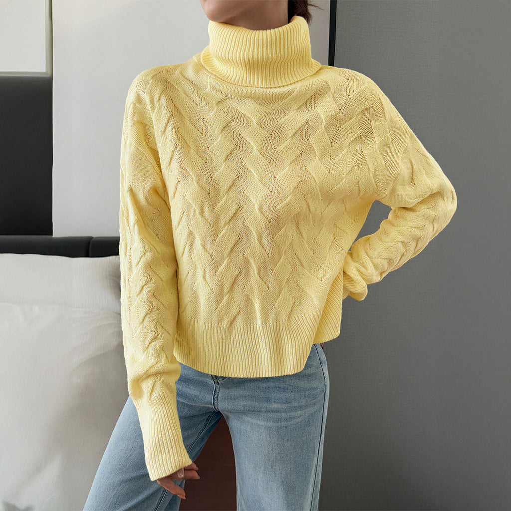 Vêtements Femme Automne Hiver Pulls Décontractés en Laine de Couleur Unie à Manches Longues