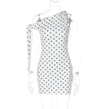 Robe Femme Printemps Été Sexy à Pois Imprimée Épaules Nouées Coupe Cintrée Moulante