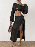 Damen Strandanzug Sexy Cut-Out Herz Jacquard Gewebte Überbekleidung Top Schnürrock Zweiteiler