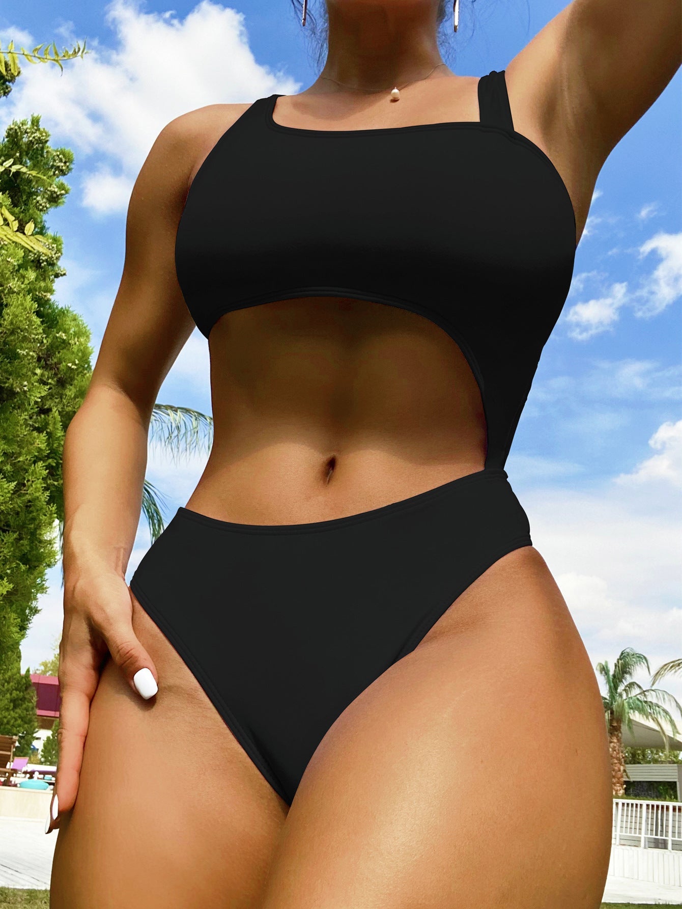 Maillot de bain deux pièces bikini sexy maillot de bain femme évidé maillot de bain de couleur unie