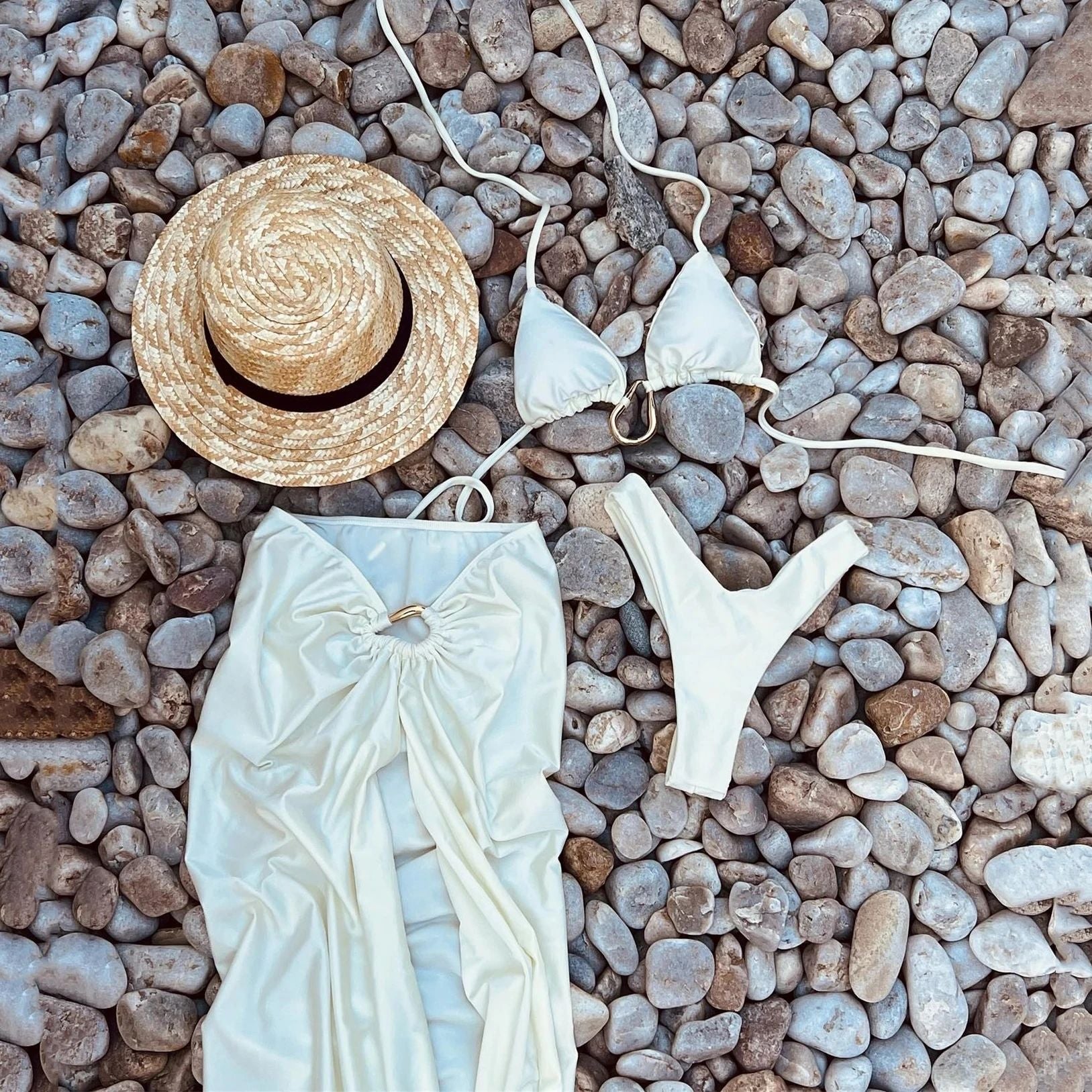 Bikini mit Kordelzug, gebänderter Bikini, dreiteiliger Badeanzug, Damen, Split, hoher Beinausschnitt, Dreiecks-Badeanzug