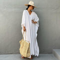 Rayon Loose Robe Beach Cover Up Sexy V Neck Headband Belt Sun Protection Dress Women