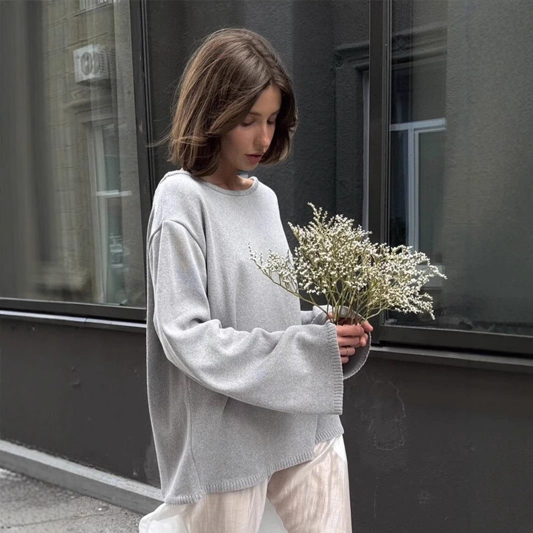Pull en coton, automne hiver, dos nu, pull en tricot ample pour femme