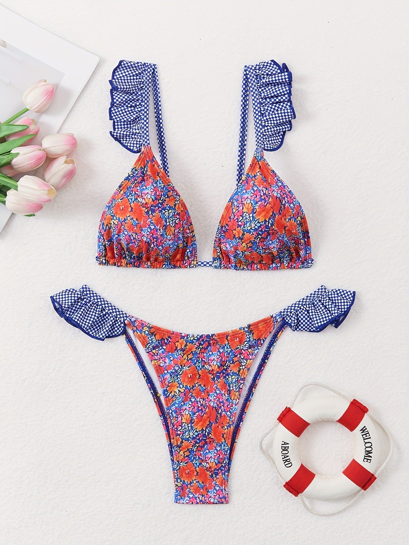 Vintage Kleiner Blumen-Bikini-Badeanzug Damen Sexy