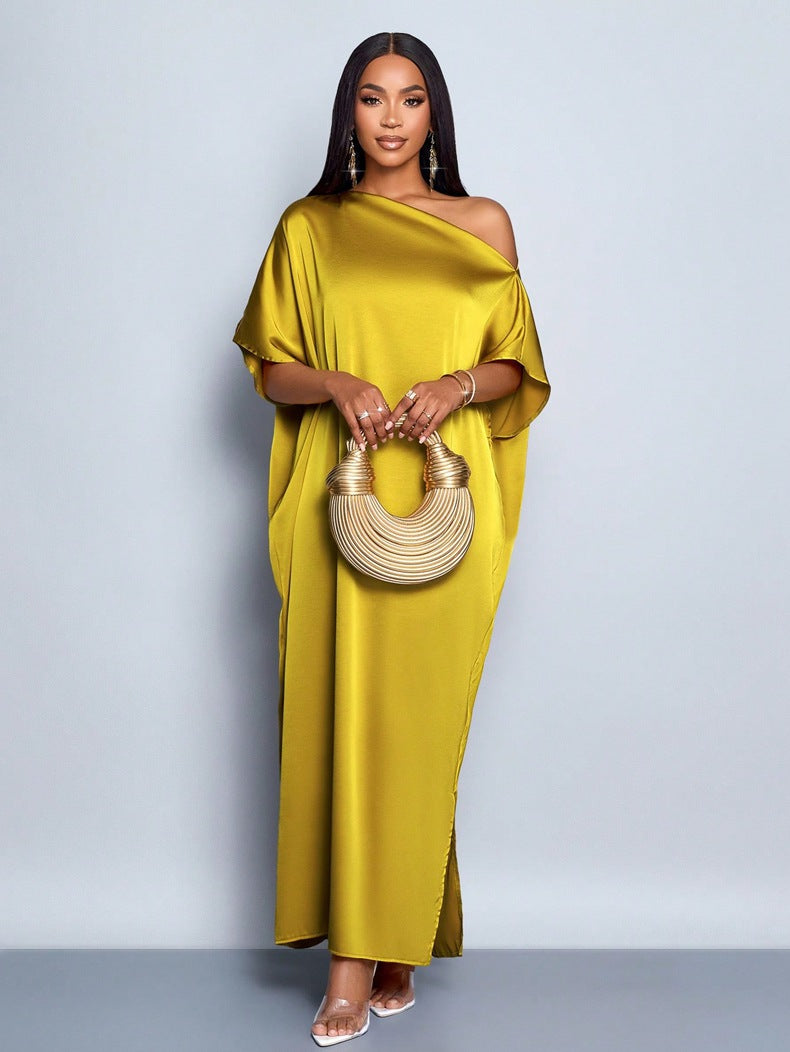 Damenbekleidung Frühherbst Satin Maxikleid Gelb
