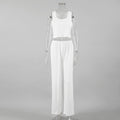 Ensemble deux pièces sans manches gilet et pantalon tricoté émerisé pour femme, collection Printemps-Été