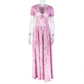 Robe trapèze élégante avec impression, col en V, manches bulles, vêtement féminin doux