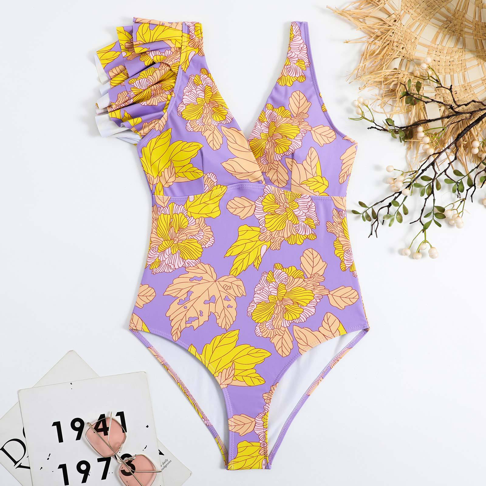 Ensemble Maillot de Bain Vintage Volants Bikini Jupe de Plage en Résille pour Femme Sexy