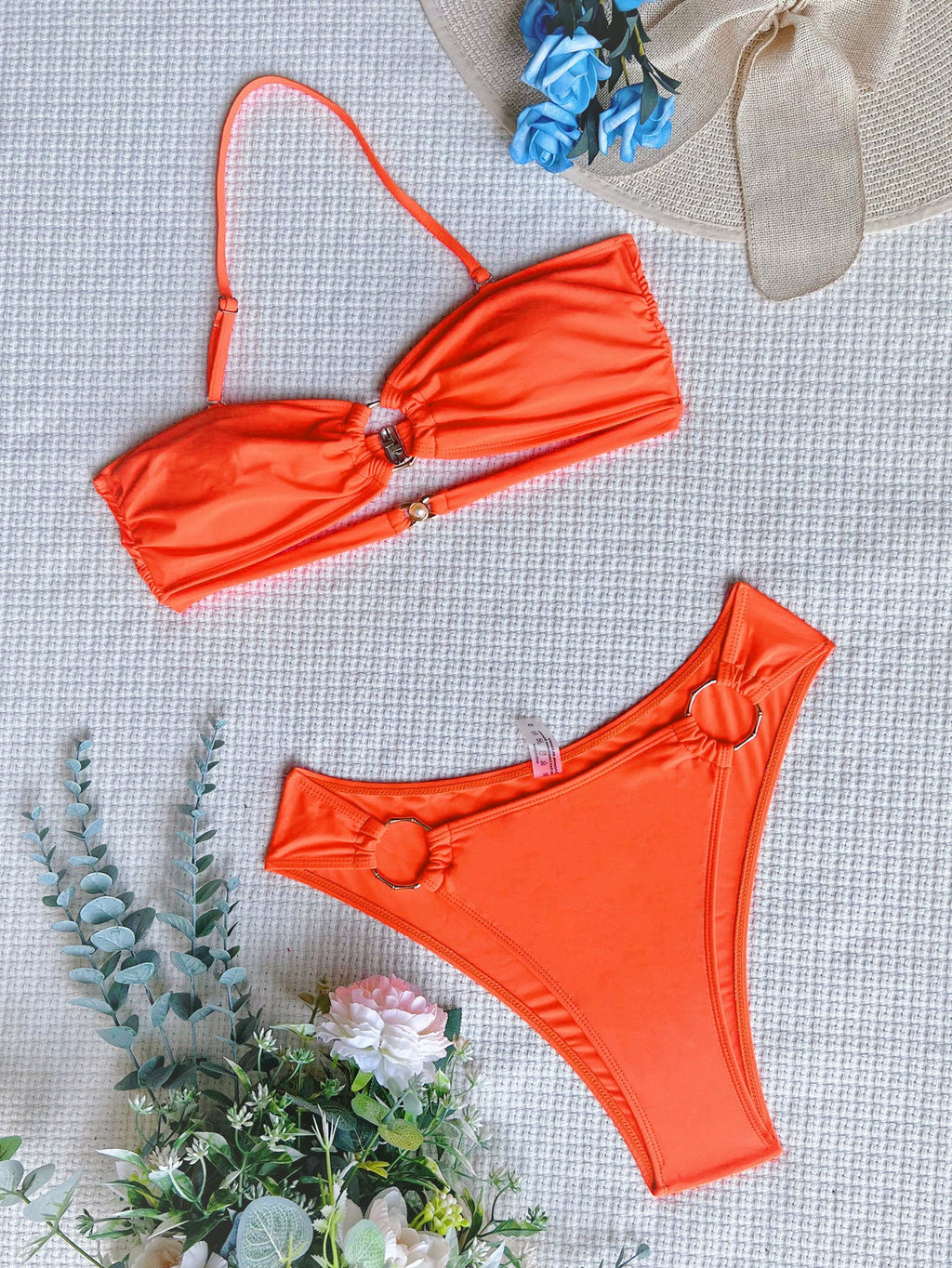 Bikini Neckholder Badeanzug Sexueller Badeanzug Damen Rückfreier Badeanzug Einfarbiger Bikini