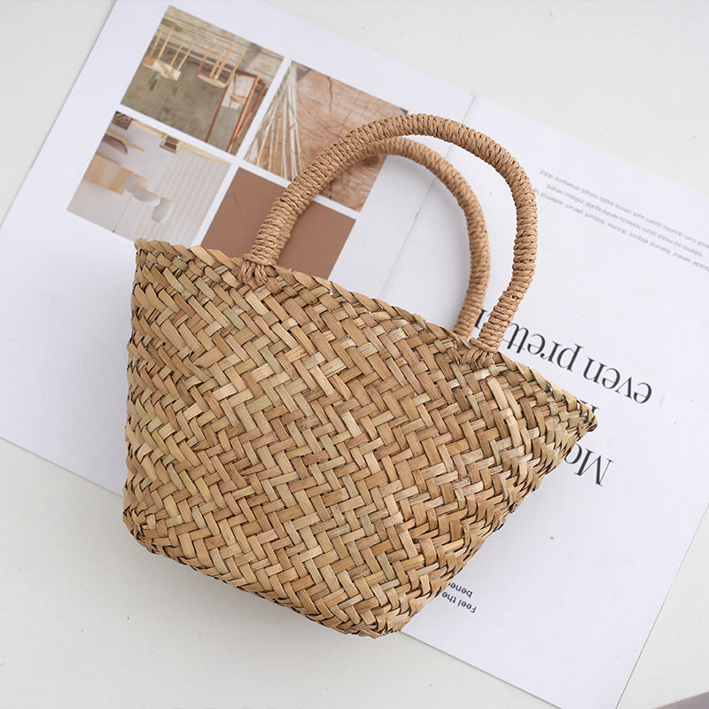 Natürliche Mitsubishi Gras Handgewebte Tasche Strohtasche Einfache Handtasche Umhängetasche Gemüsekorb Damen
