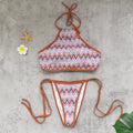 Trägerträger Sexy Rückenloses Niedriges Taille Schlauchtop Bikini Gestreift Bedruckter Split Badeanzug Bikini