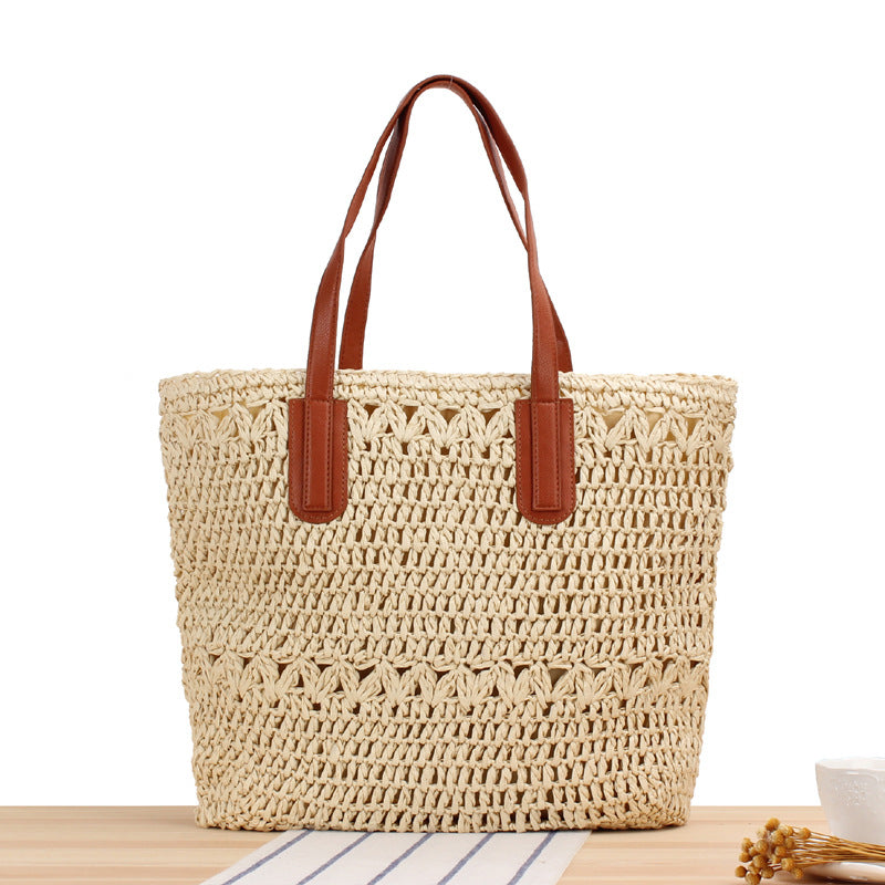 Sac de plage découpé en paille tissée pour femme, sac à bandoulière décontracté d'été, creux