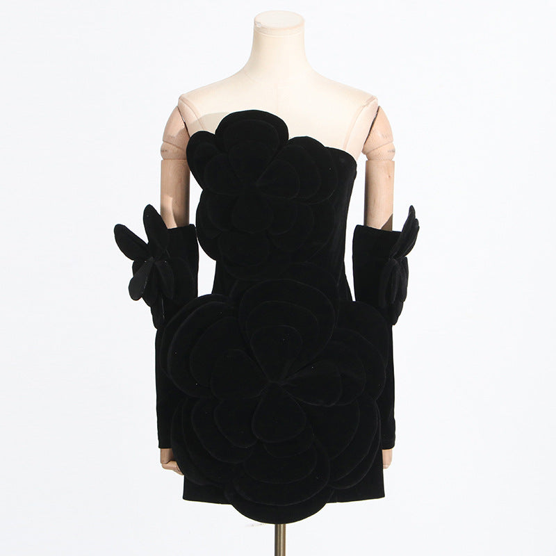 Französisch Sexy Socialite Herbst Retro Tube Top Naht Blumendruck Kleid Hoher Sinn Frauen