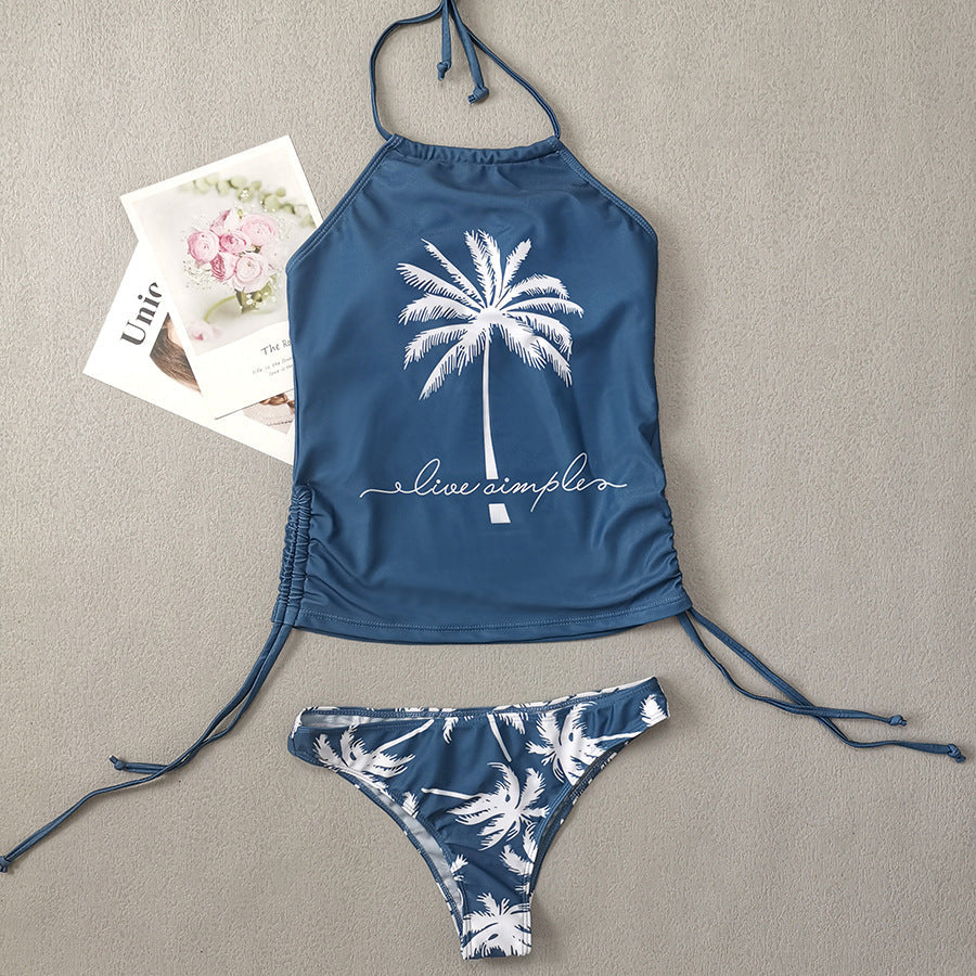 Badeanzug mit Kokosnussbaum-Print zum Schnüren, konservativer bauchbedeckender Damen-Bikini