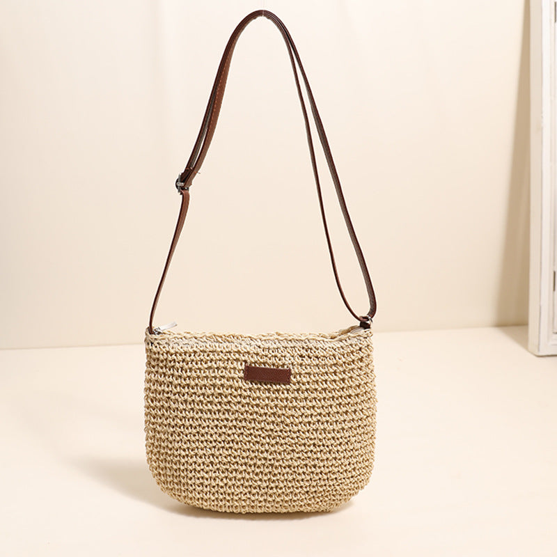 Sac bandoulière en paille simple sac à bandoulière en paille tissé sac de plage vacances sac femme assorti à tout