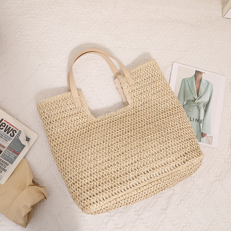 Sac bandoulière en paille simple grande capacité sac en paille portable sac tissé sac de plage vacances en bord de mer sac pour femmes
