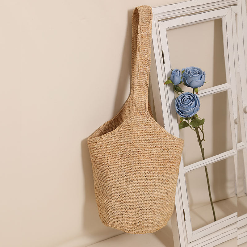 Grand sac à bandoulière en paille, sac seau en paille, sac tissé, sac de plage pour les vacances, sac pour femme