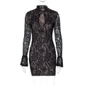Vêtements pour femmes Hiver Sexy Dentelle Découpe Hanche Enveloppée Robe Manches Évasées