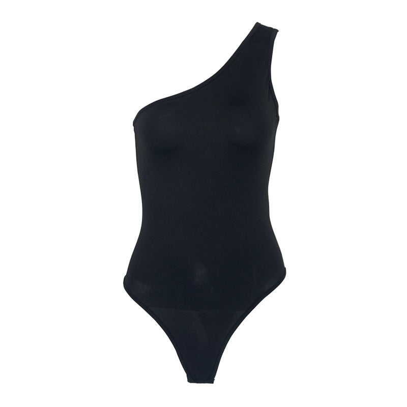 Sommer Damenbekleidung Sexy schulterfreier Einteiler Slim Fit rückenfrei ärmellos diagonaler Kragen Top