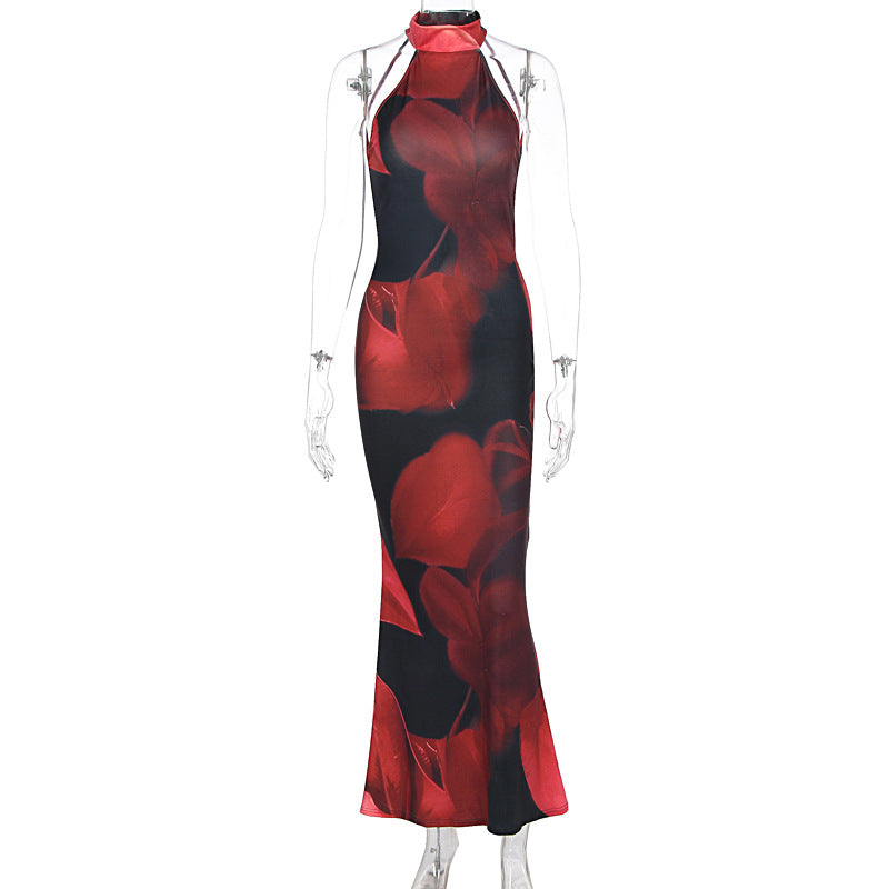 Sommer Damenbekleidung Sexy Druck Neckholder Figurbetont Eng Anliegendes Hüfttaschenkleid