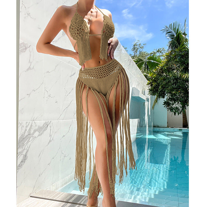 Tourisme balnéaire Crochet à la main Fleurs en trois dimensions Gland Plage Sexy Dos Ouvert Maillot de Bain Bikini Ensemble Crochet