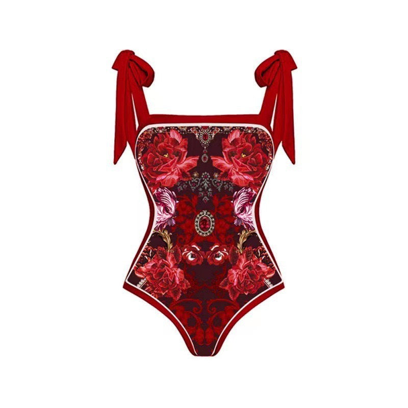 Konservativer Sonnencreme Badeanzug Damen Vintage Bedruckter Gaze-Rock Bikini
