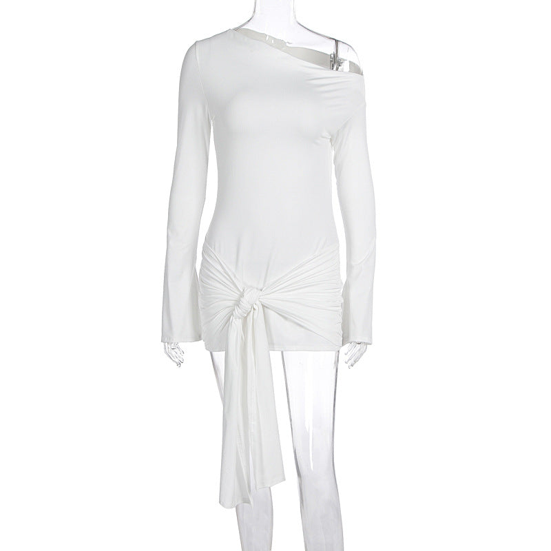 Robe fourreau femme automne-hiver élégante et tendance de couleur unie avec contrôle de la taille et laçage