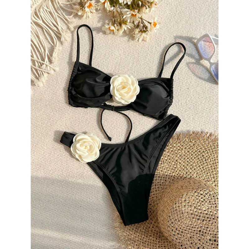 Dreidimensionaler floraler sexy Bikini-Badeanzug für Damen, Urlaub, Strand, Bikini-Badeanzug