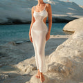 Urlaubskleid Seitliche Taille Ausgehöhlt Verstellbarer Riemen Sexy Strandblusenkleid Häkelnadel