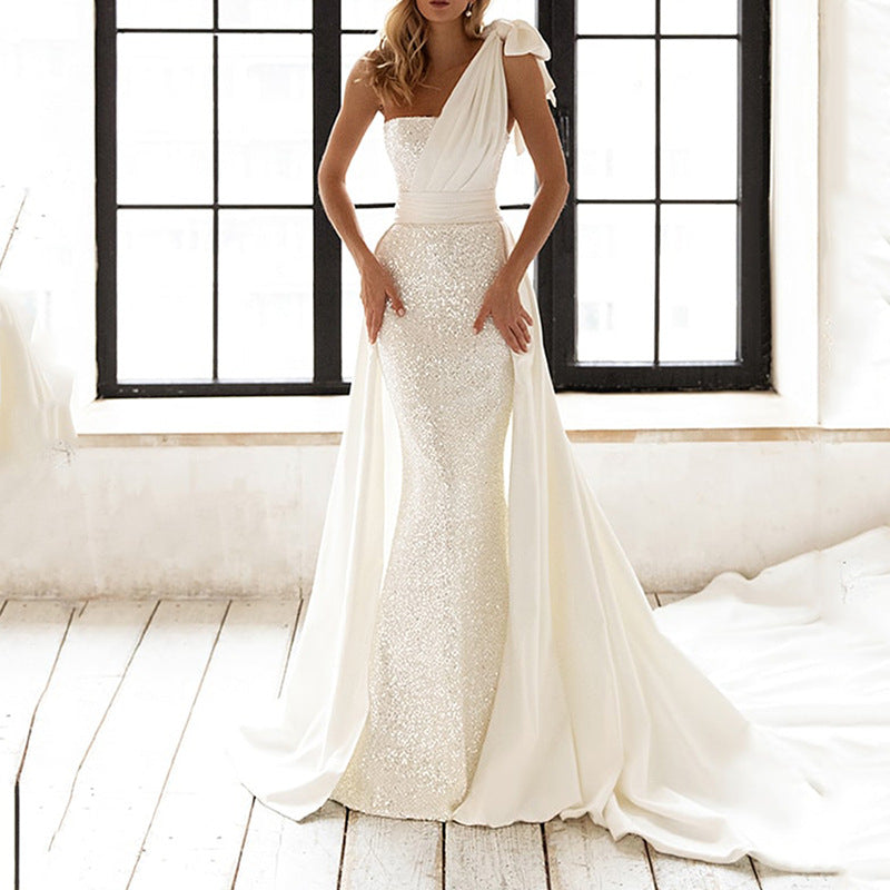 Robe d'été pour femme - Coupe ajustée - Col en V - Haut tube à paillettes