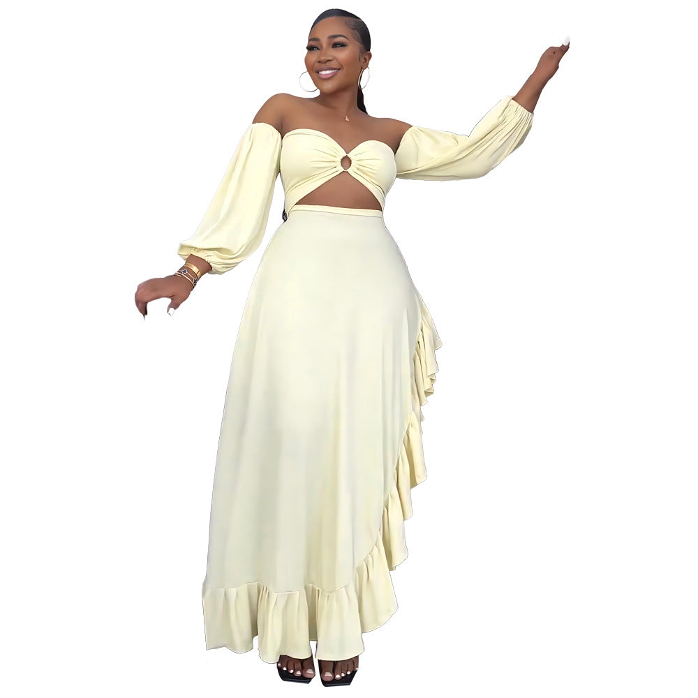 Robe de soirée asymétrique fendue à volants et coupe courte irrégulière bustier sexy pour femme