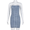 Robe Lavée Poitrine Enveloppée Sexy Dos Nu Denim Printemps Été Femme