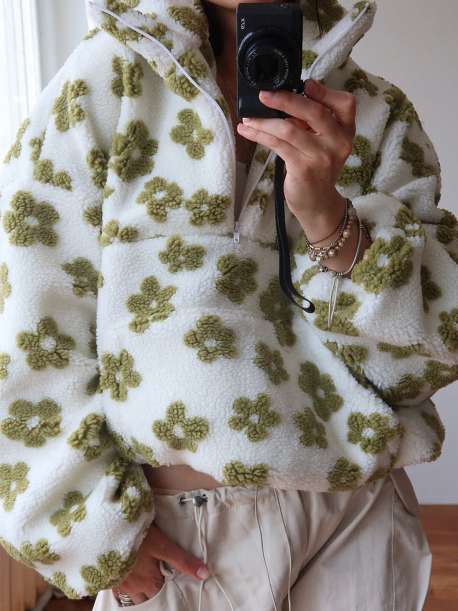 Damen Polarfleece Floral Herbst Winter Pullover Warmer Fell-Fleece Pullover