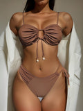 Bikini deux pièces, maillot de bain à coutures doubles, taille haute, couleur unie, sexy pour femmes