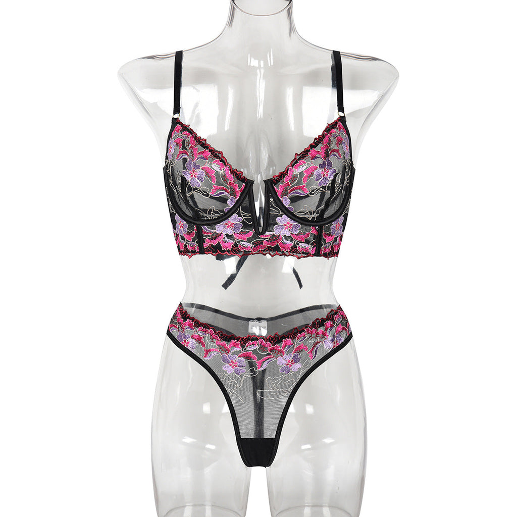 Beliebte Serie Gleiche hochwertige gestickte Metall-V-Ausschnitt Sexy Anzug Exquisite Stickerei Zweiteiler