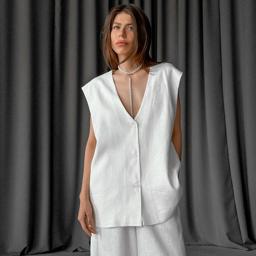 Frühling Ärmellos Locker Weste Hose Schlafanzug Set Lässige Bequeme Damen Homewear Oberbekleidung