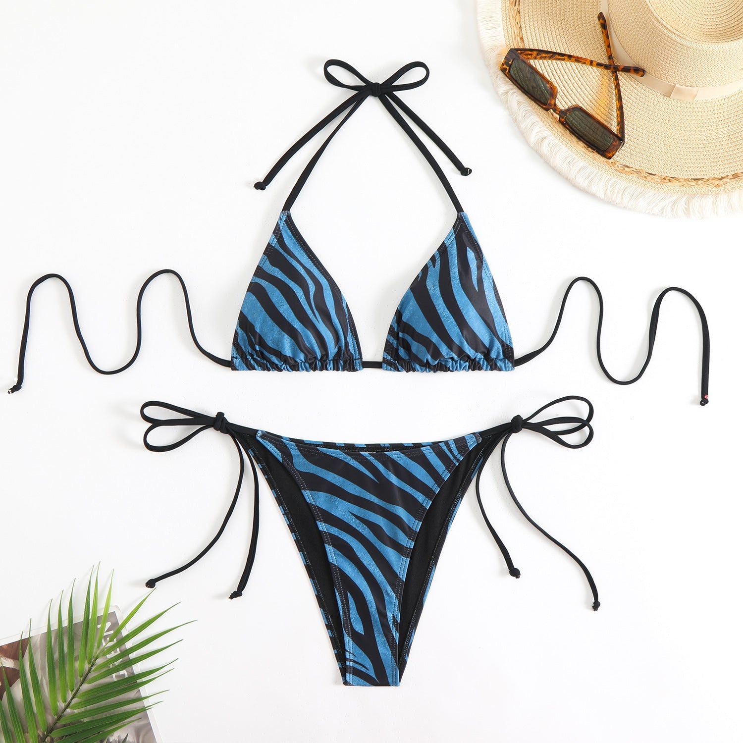 Bikini zébré sexy dos nu, maillot de bain lacé, deux pièces pour femme